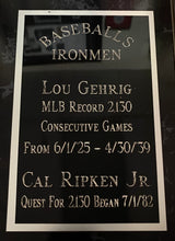 Load image into Gallery viewer, Baseballs Ironmen Plaque Cal Ripken JR. Lou Gehrig MLB record Consecutive games
