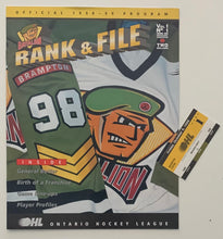 Load image into Gallery viewer, 1998/99 Brampton OHL Battalion First Home Game Hockey Program With Ticket Stub
