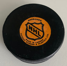 Load image into Gallery viewer, Calgary Flames NHL Game Puck Used 1980-1983 Viceroy Rubber Crested + Plastic Version
