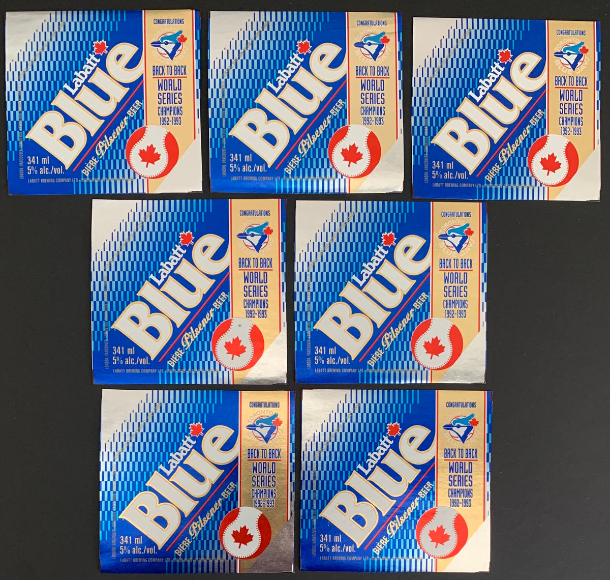 92-93 Blue Jays WOS Champs Back To Back Labatt's Blue Beer Label Lot ...