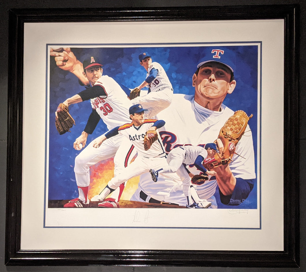 Signed Framed Nolan Ryan Lithograph MLB Texas Rangers Los Angelas Angels Houston Astros New York Mets Artist Danny Day Autographed