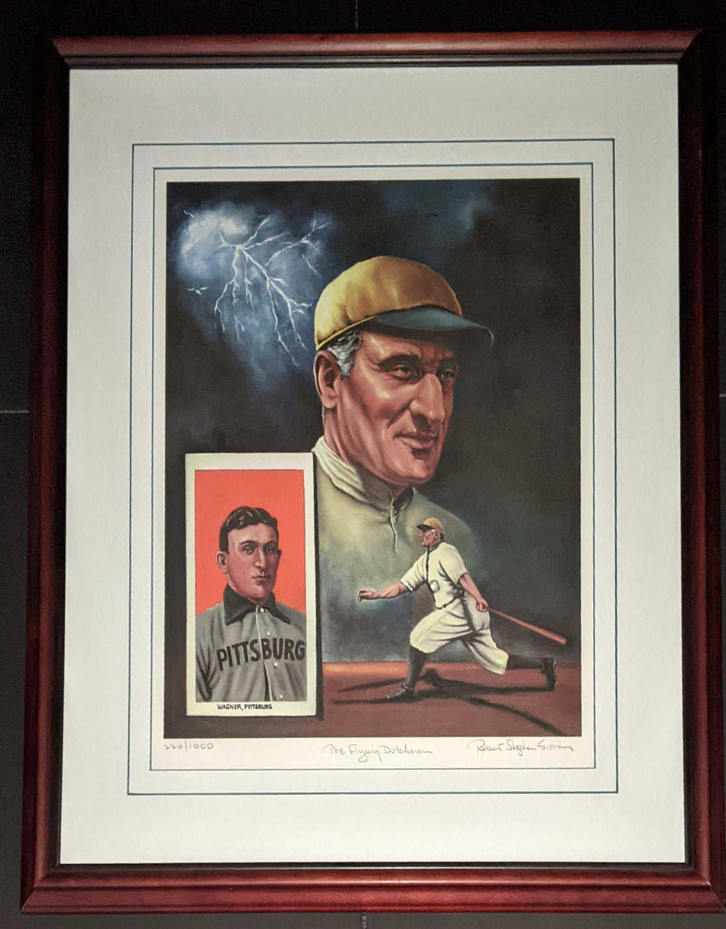 Framed Honus Wagner Lithograph Pittsburgh Pirates MLB Artist Robert Stephen Simon Autographed