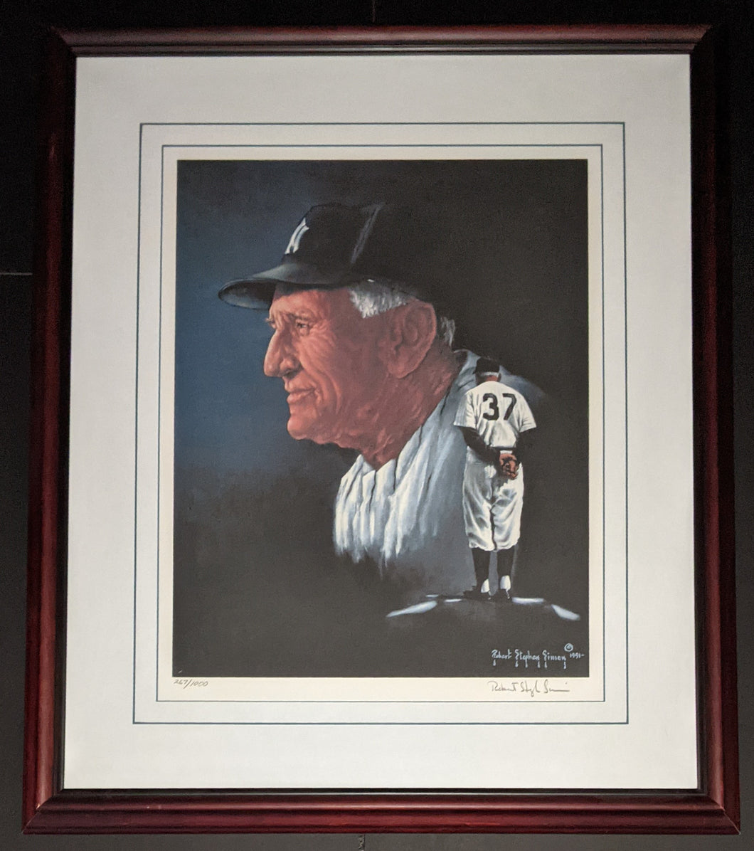 Framed Casey Stengel New York Yankees MLB Artist Robert Stephen Simon Autographed